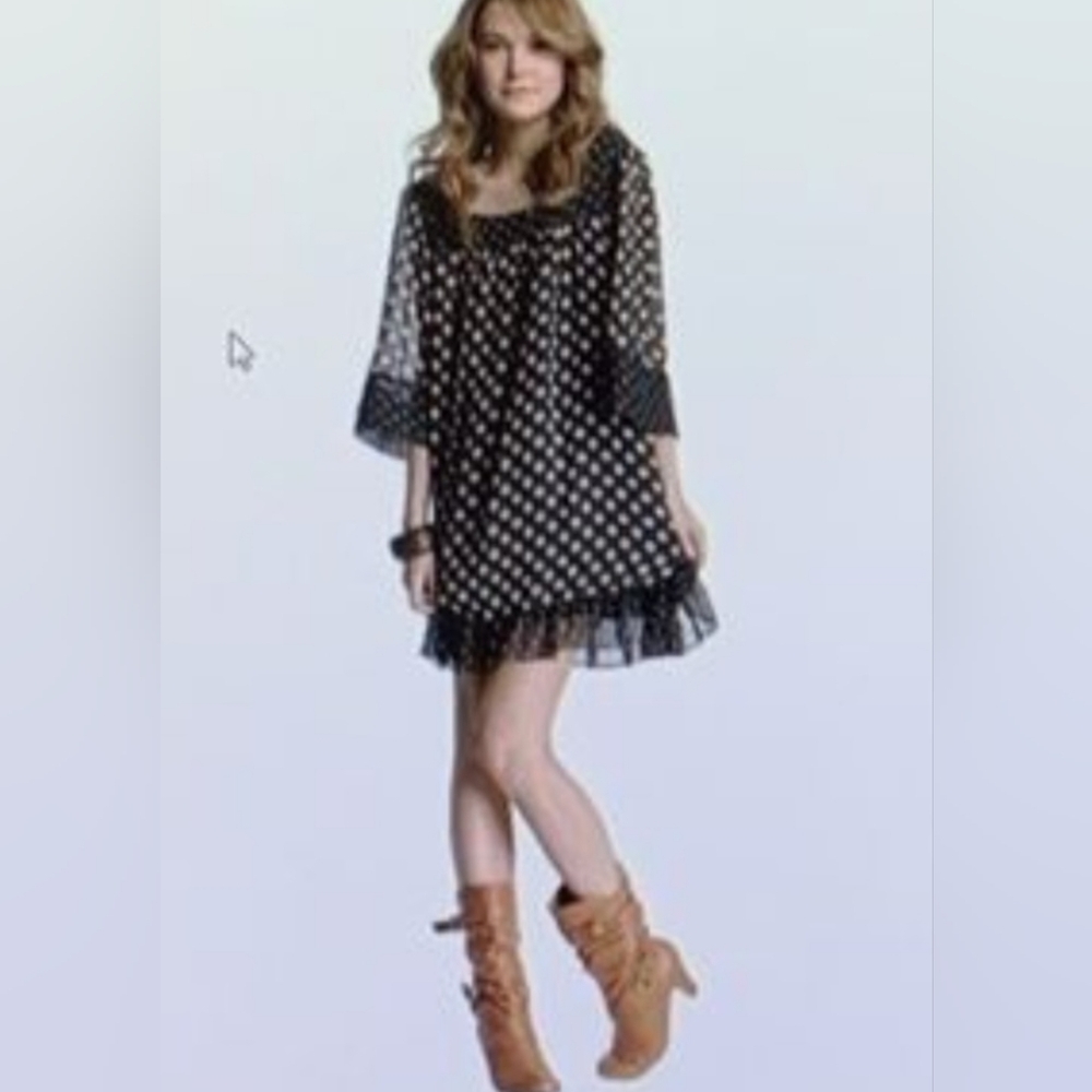 #1046 Jovovich- Hawk polkadot chiffon ruffled dress sz S